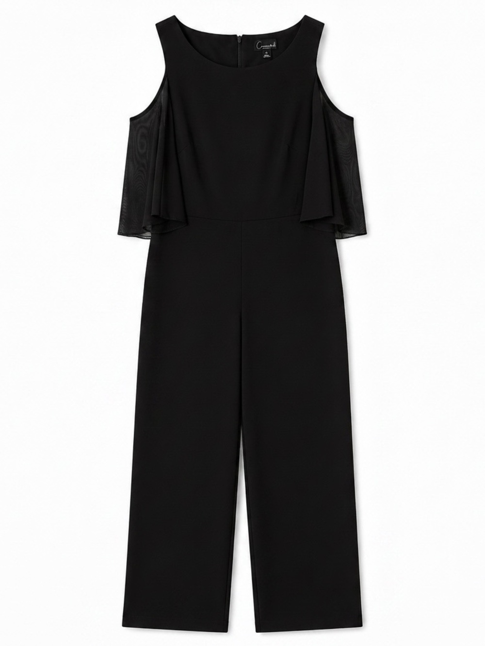 Connected Apparel Sheer Black Flutter Sleeve Cold-Shoulder Jumpsuit Size 10